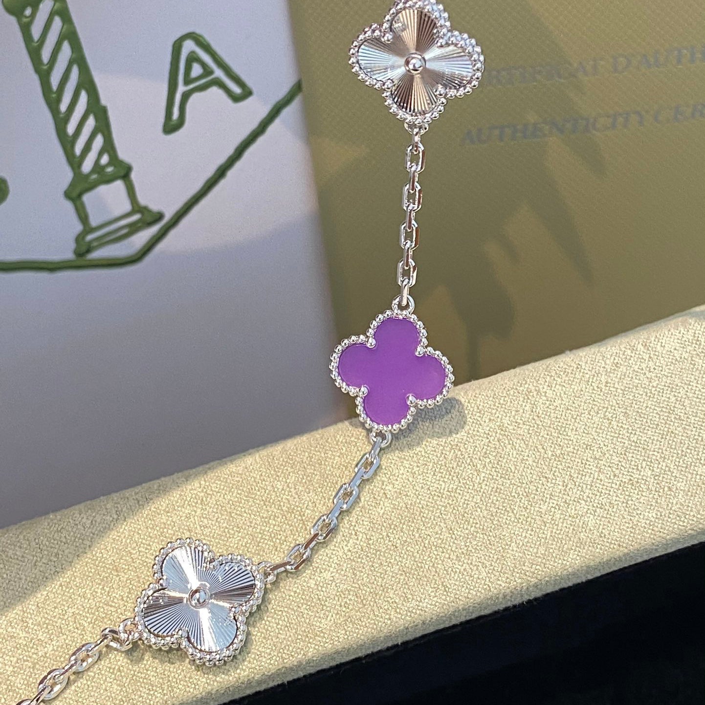 [Everoly JW]CLOVER  5 MOTIFS  PURPLE VIOLET BRACELET SILVER