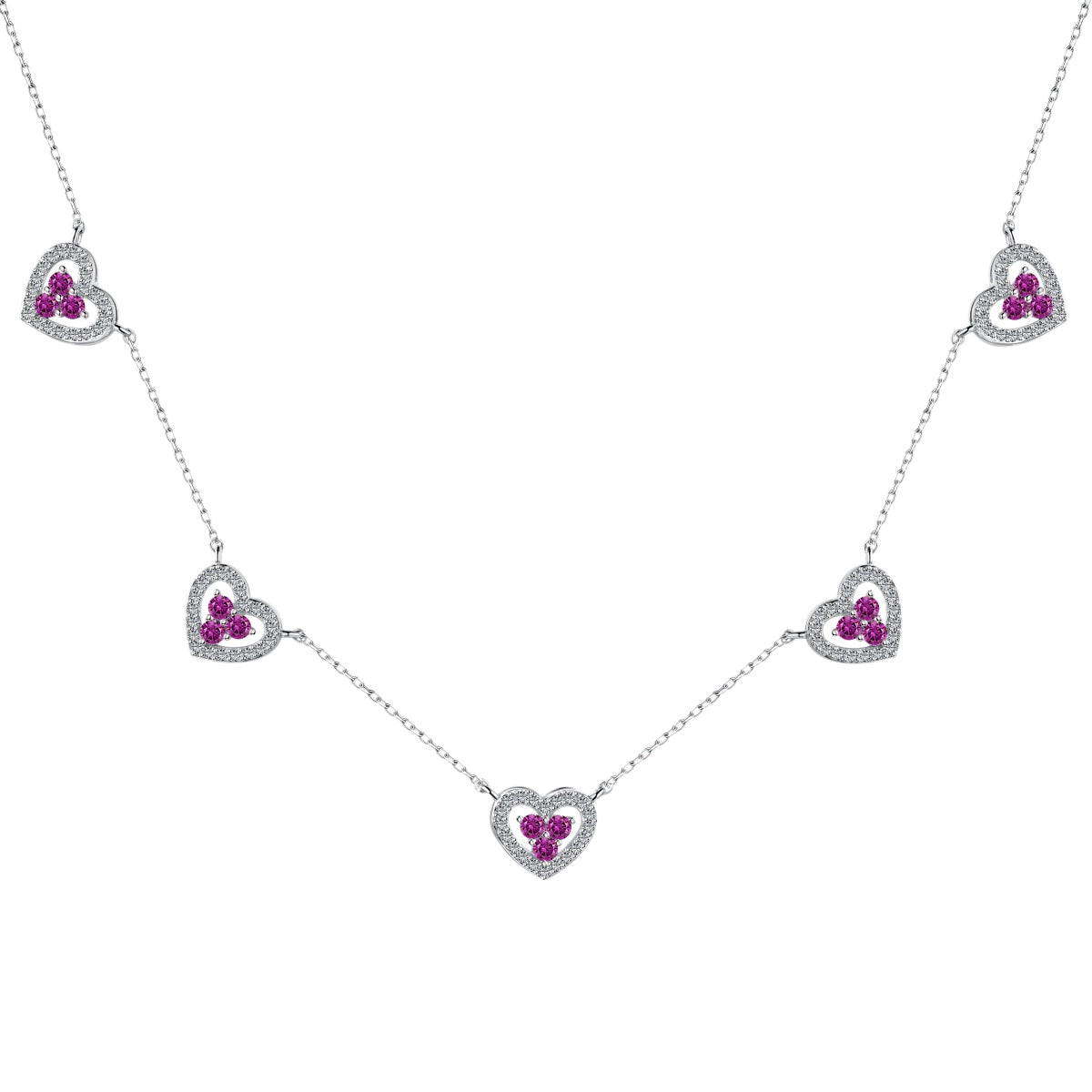 [Everoly JW]Sparkling Five Heart Necklace