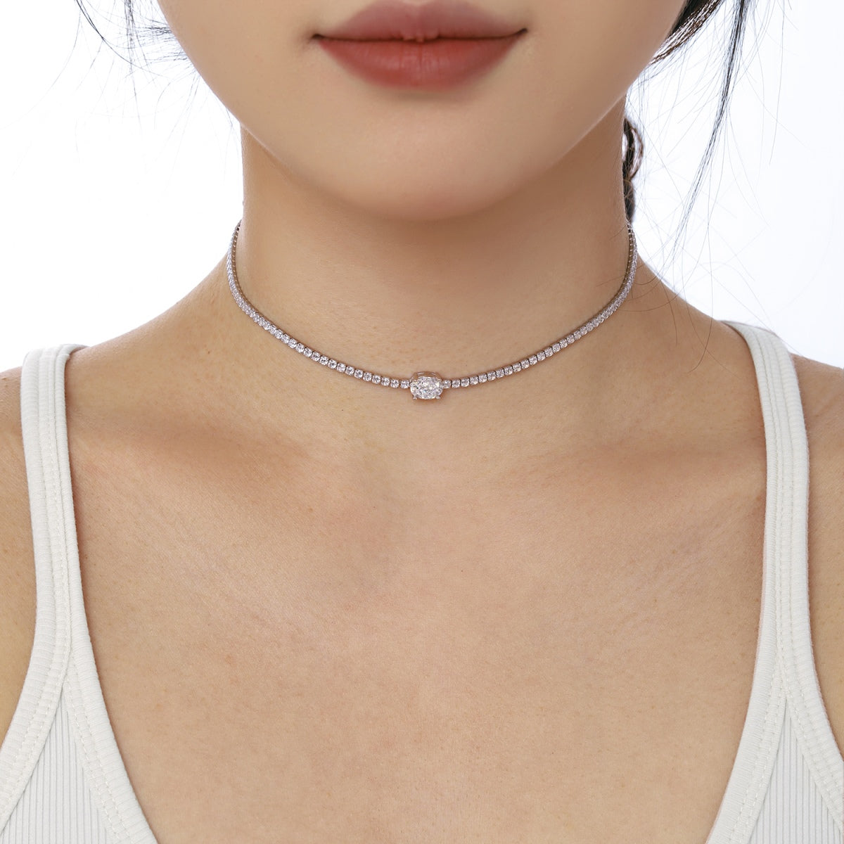 [Everoly JW]1.0 Carat Shining Oval Cut Necklace