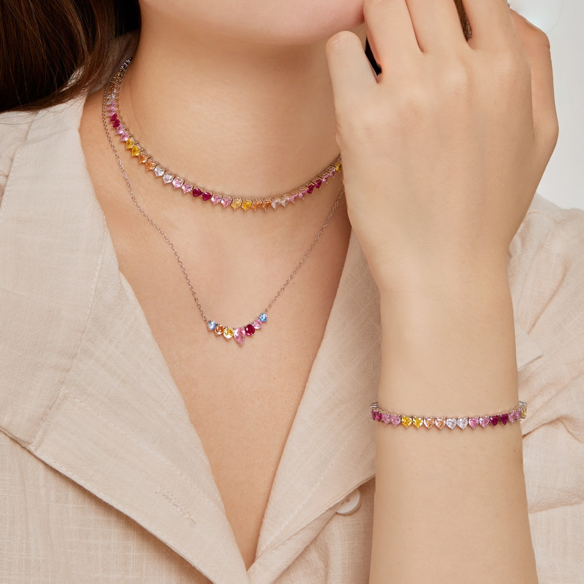 [Everoly JW]Luxurious Colorful Romantic Heart Shape Lover Bracelet