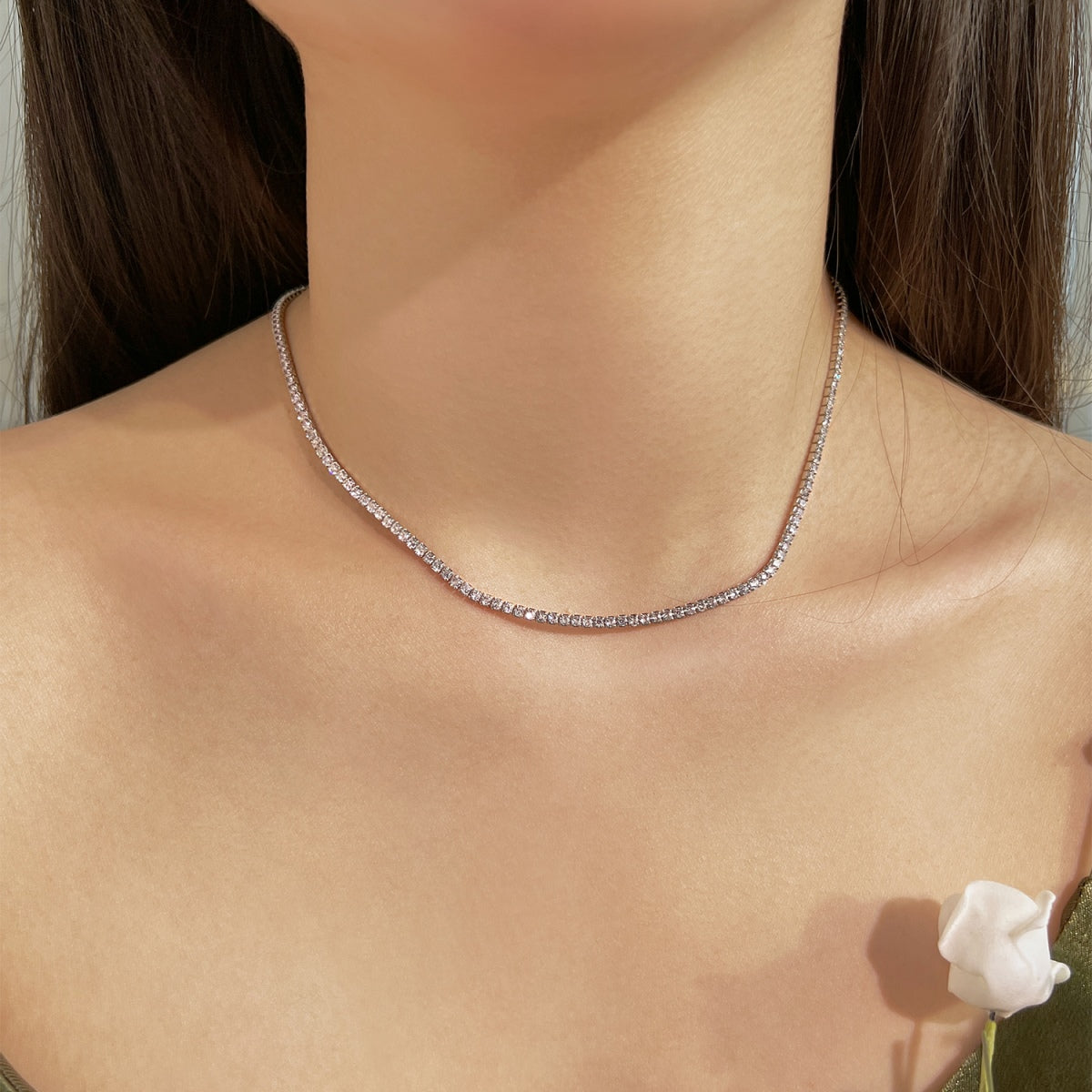 [Everoly JW]Delicate Round Shape Tennis Necklace