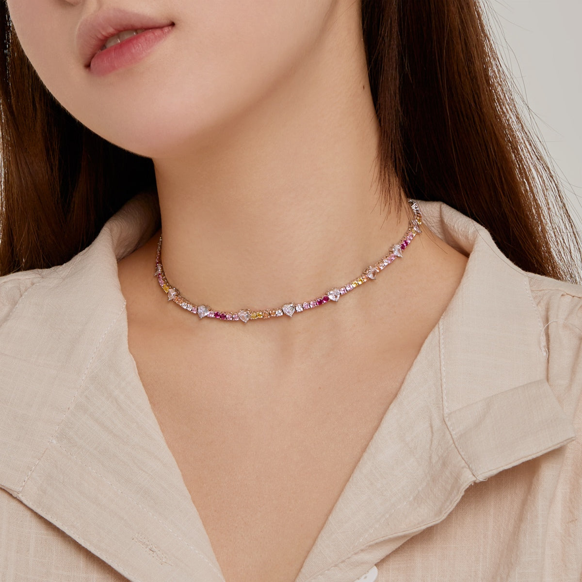 [Everoly JW]Delicate Colorful Rainbow Tennis Chain