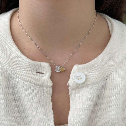 [Everoly JW]Dazzling Square & Heart Shape Necklace