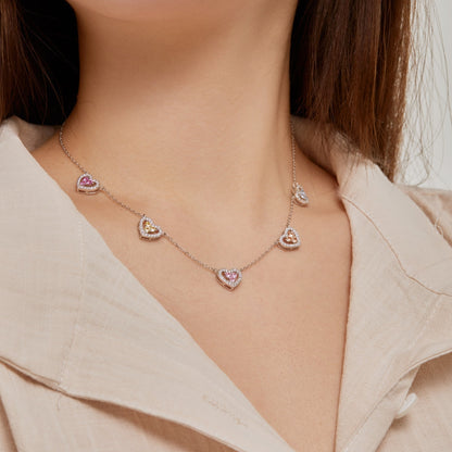 [Everoly JW]Sparkling Five Heart Necklace