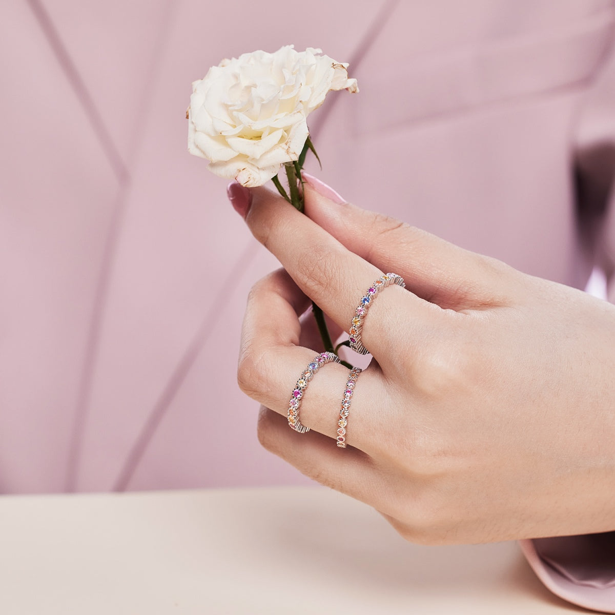 [Everoly JW]Sparkling Colorful Round Cut Tennis Ring