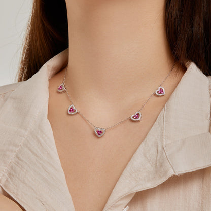 [Everoly JW]Sparkling Five Heart Necklace