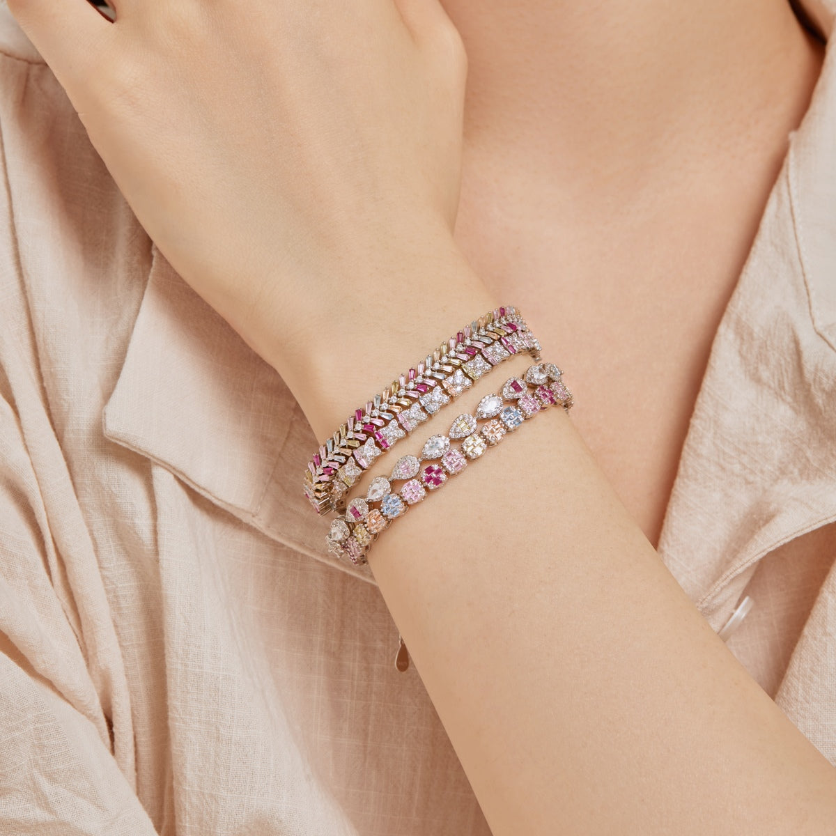 [Everoly JW]Delicate Colorful Emerald Cut Daily Bracelet