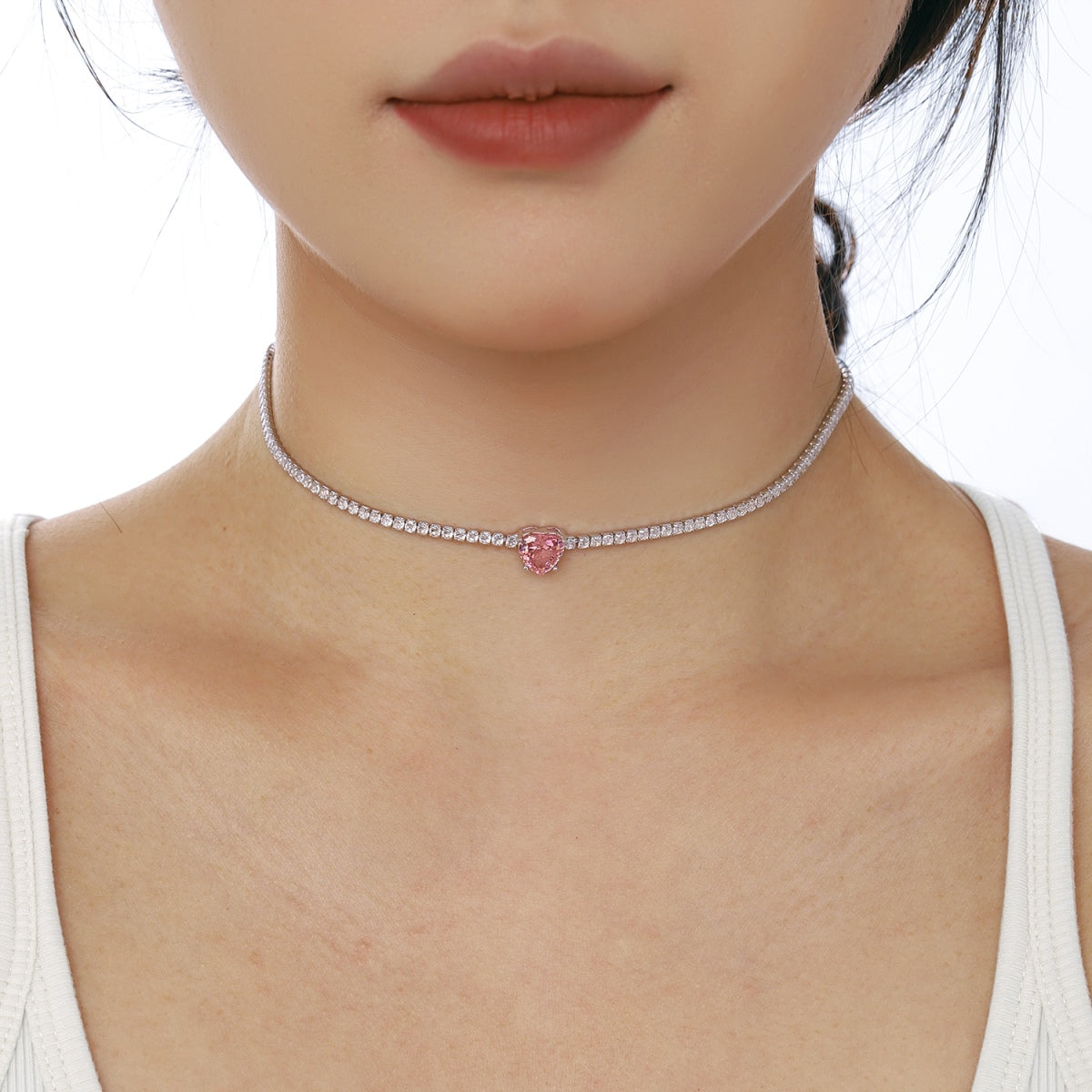 [Everoly JW]2.0 Carat Sparkling Tennis Heart Cut Necklace