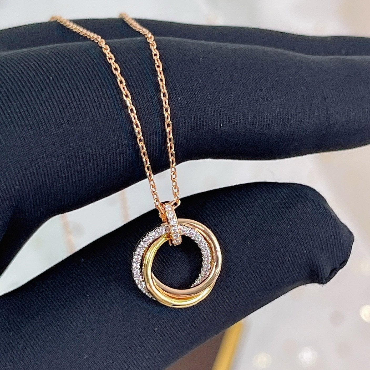 [Everoly JW]TRINITY NECKLACE SILVER GOLD PINK GOLD DIAMONDS