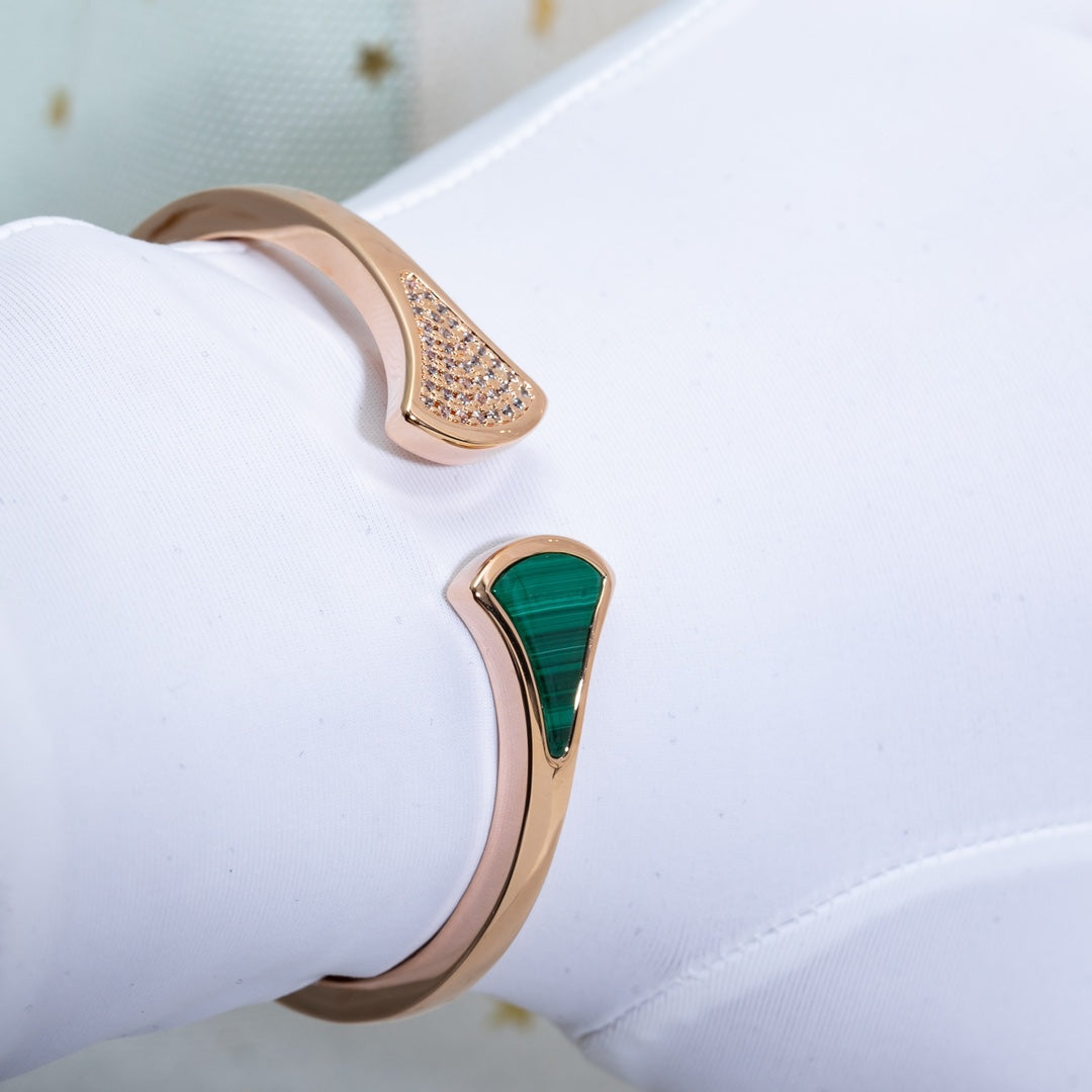 [Everoly JW]DREAM BRACELET OPEN MALACHITE PINK GOLD