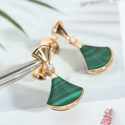 [Everoly JW]DREAM MALACHITE PINK GOLD EARRINGS