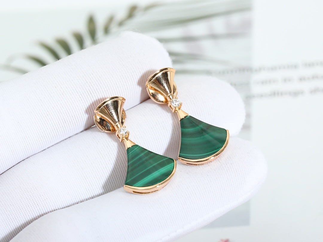 [Everoly JW]DREAM MALACHITE PINK GOLD EARRINGS