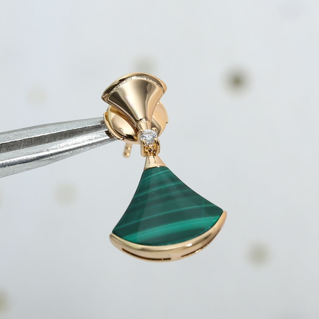 [Everoly JW]DREAM MALACHITE PINK GOLD EARRINGS
