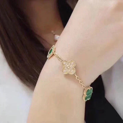 [Everoly JW]クローバー5モチーフマラカイトダイヤモンドブレスレット
