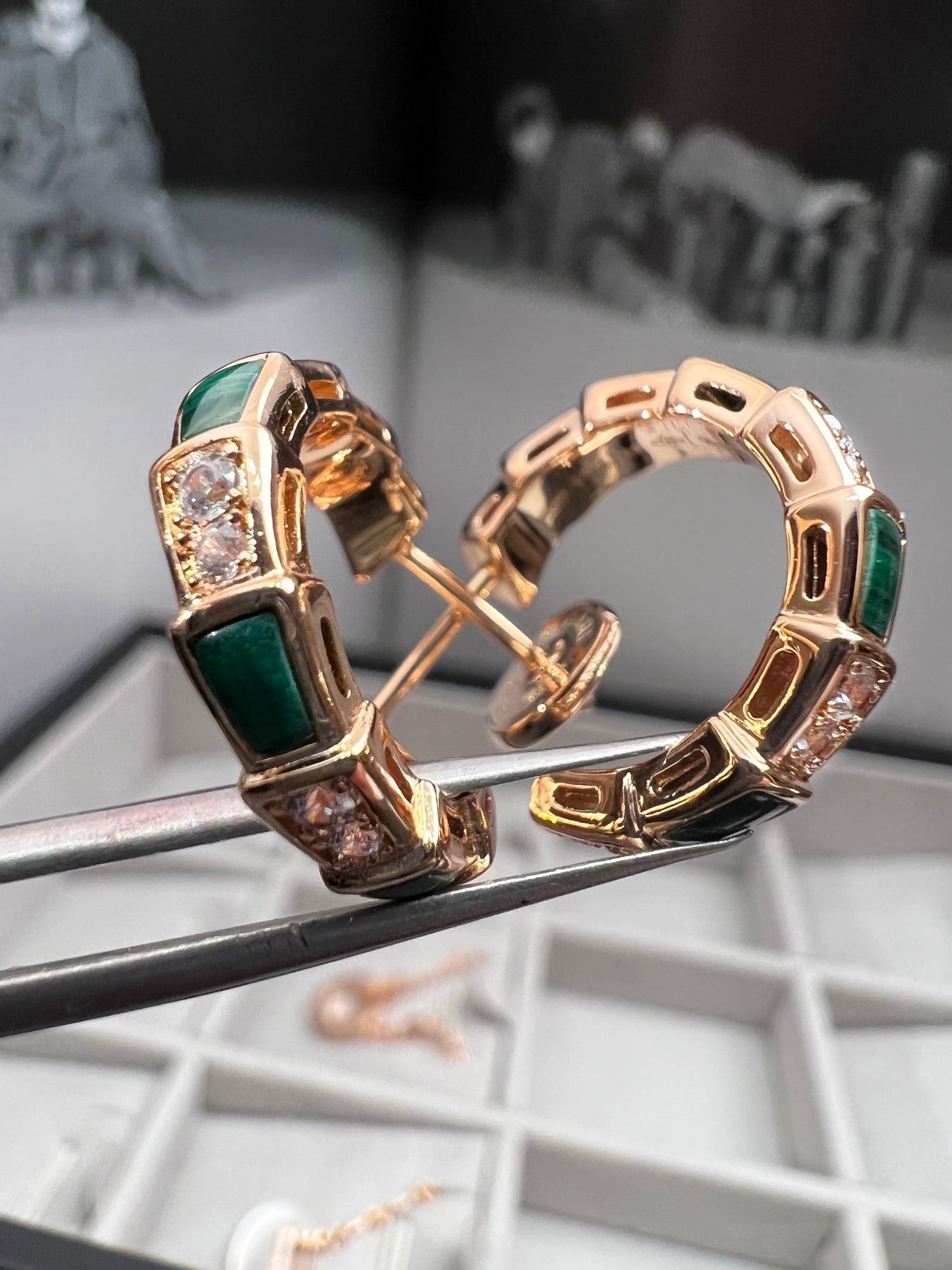 [Everoly JW]SERPENTI MALACHIT ROTGOLD OHRRINGE