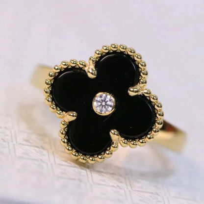 [Everoly JW]CLOVER ONYX RING GOLD DIAMOND