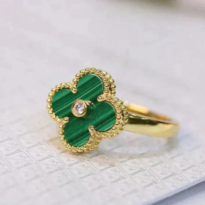 [Everoly JW]CLOVER MALACHIT RING GOLD DIAMANT