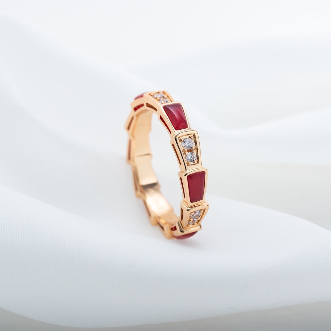 [Everoly JW]SERPENTI RING PINK GOLD CARNELIAN DIAMOND 3MM