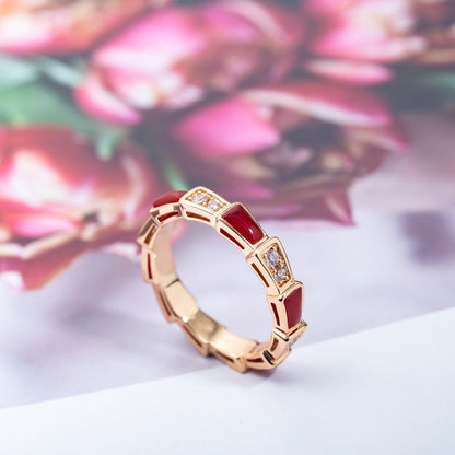 [Everoly JW]SERPENTI RING PINK GOLD CARNELIAN DIAMOND 3MM