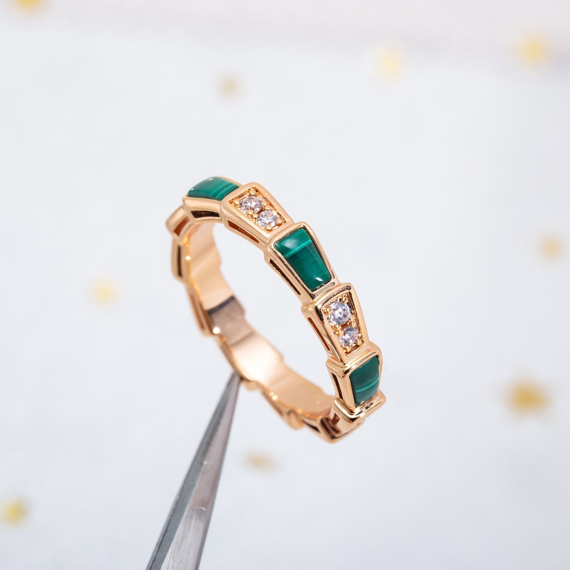[Everoly JW]SERPENTI RING PINK GOLD MALACHITE DIAMOND 3MM