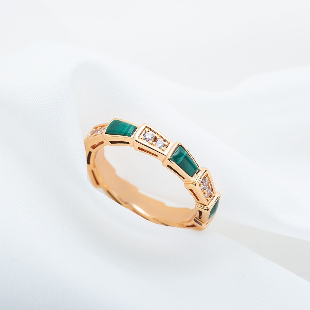 [Everoly JW]SERPENTI RING PINK GOLD MALACHITE DIAMOND 3MM