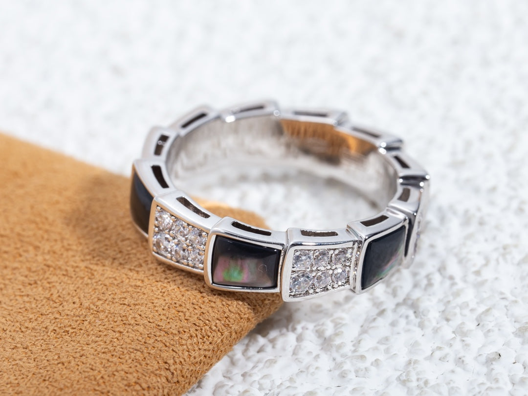 [Everoly JW]SERPENTI RING SILVER DIAMOND BLACK MOP 4MM