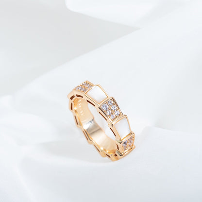 [Everoly JW]SERPENTI RING PINK GOLD MOP DIAMOND PAVED 4MM