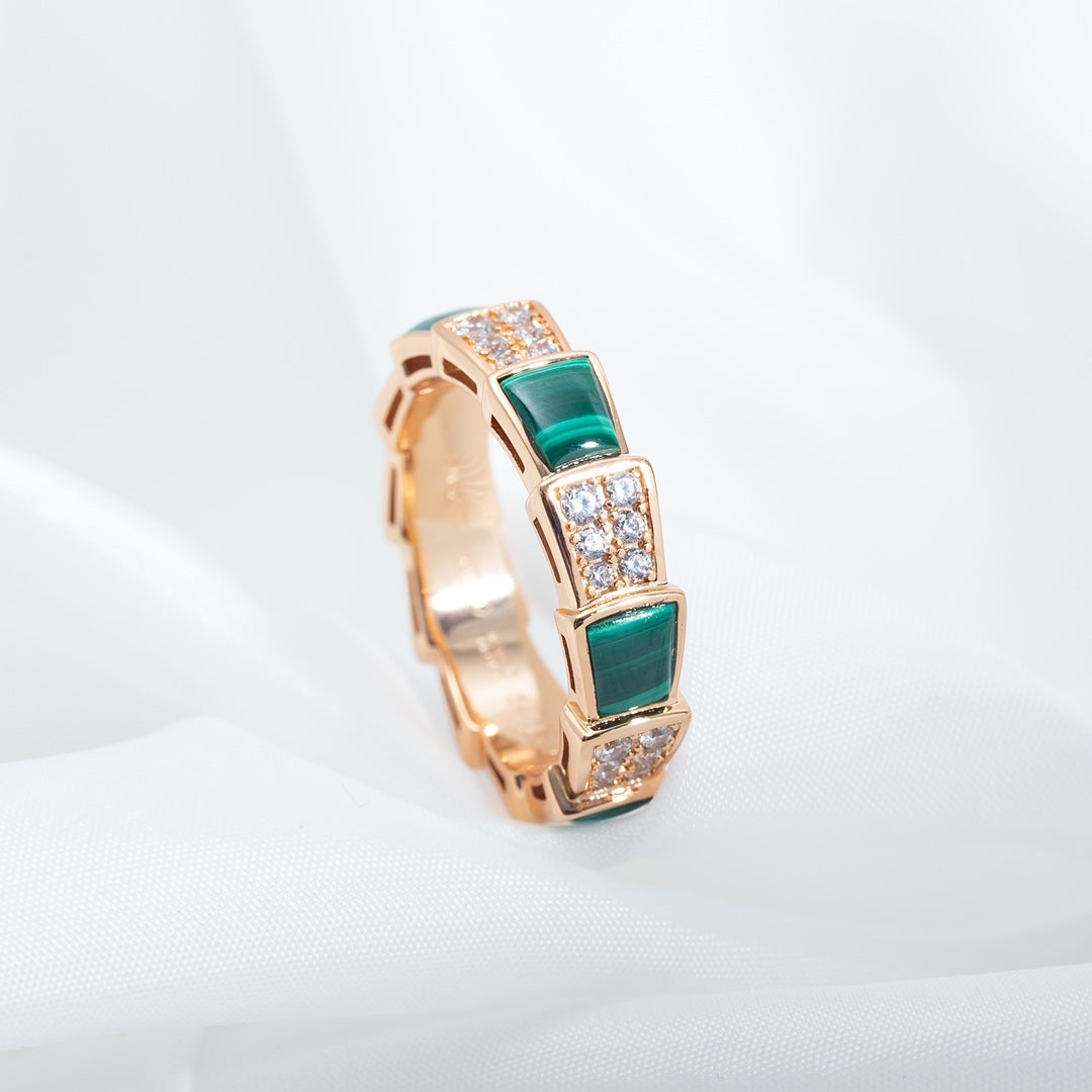 [Everoly JW]SERPENTI RING PINK GOLD MALACHITE DIAMOND PAVED 4MM
