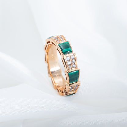 [Everoly JW]SERPENTI RING PINK GOLD MALACHITE DIAMOND PAVED 4MM