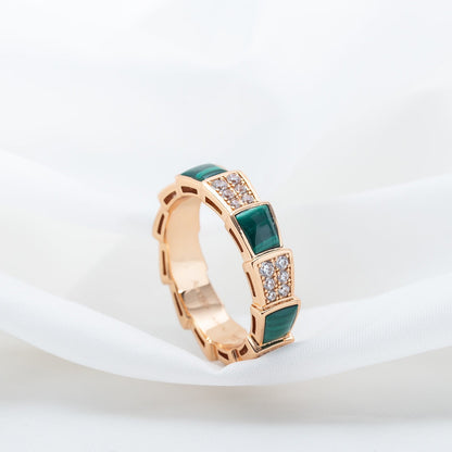 [Everoly JW]SERPENTI RING PINK GOLD MALACHITE DIAMOND PAVED 4MM