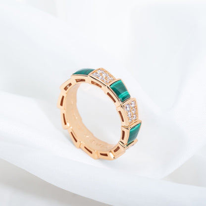 [Everoly JW]SERPENTI RING PINK GOLD MALACHITE DIAMOND PAVED 4MM