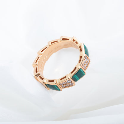 [Everoly JW]SERPENTI RING PINK GOLD MALACHITE DIAMOND PAVED 4MM