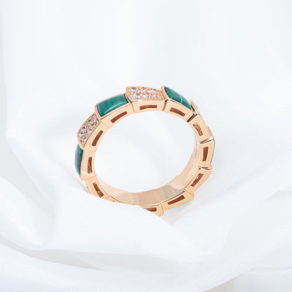 [Everoly JW]SERPENTI RING PINK GOLD MALACHITE DIAMOND PAVED 4MM