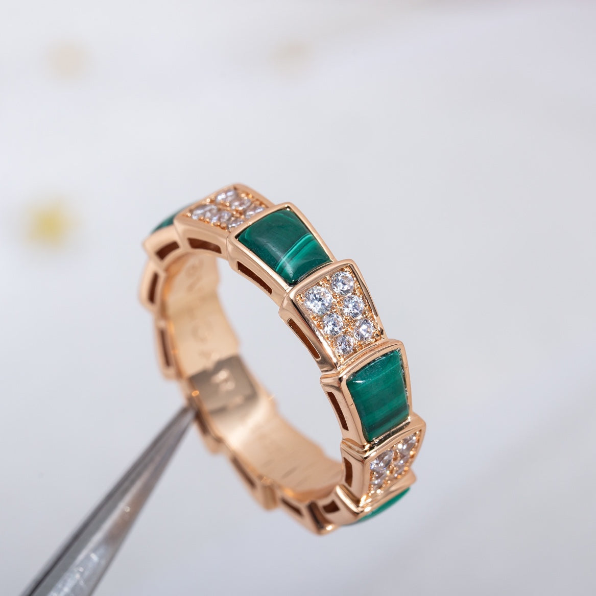 [Everoly JW]SERPENTI RING PINK GOLD MALACHITE DIAMOND PAVED 4MM