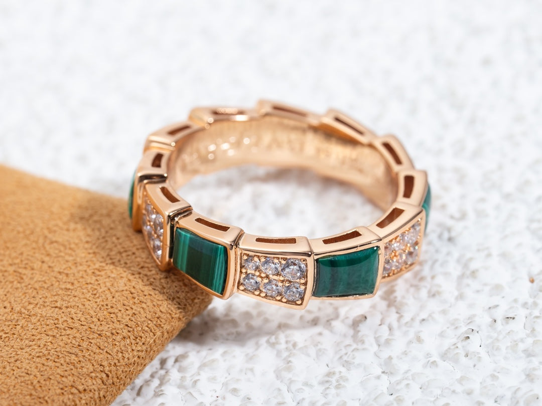 [Everoly JW]SERPENTI RING PINK GOLD MALACHITE DIAMOND PAVED 4MM