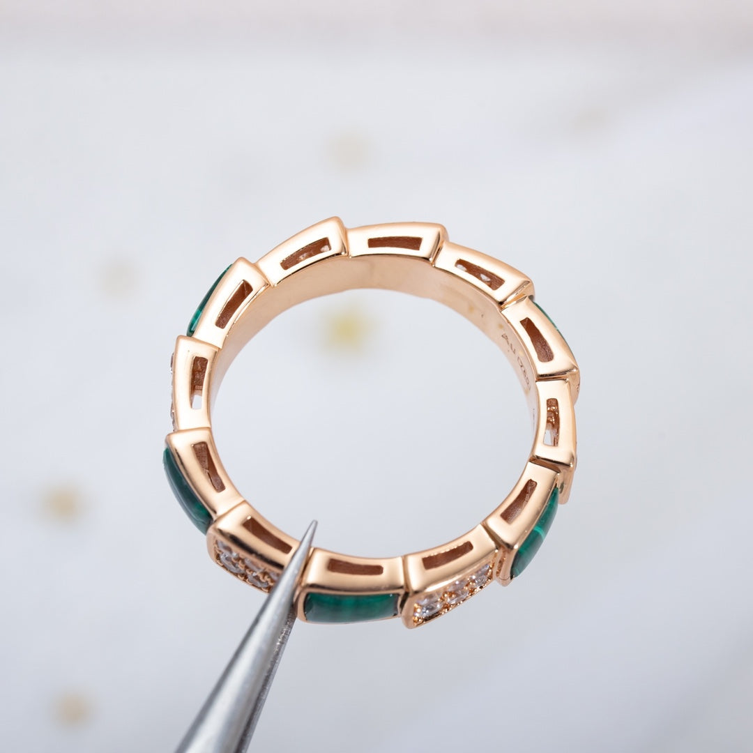 [Everoly JW]SERPENTI RING PINK GOLD MALACHITE DIAMOND PAVED 4MM