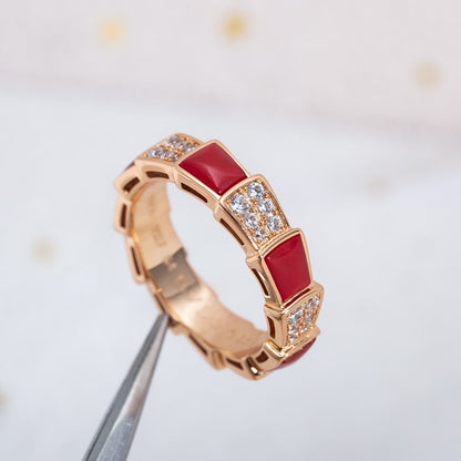 [Everoly JW]SERPENTI RING PINK GOLD CARNELIAN DIAMOND PAVED 4MM