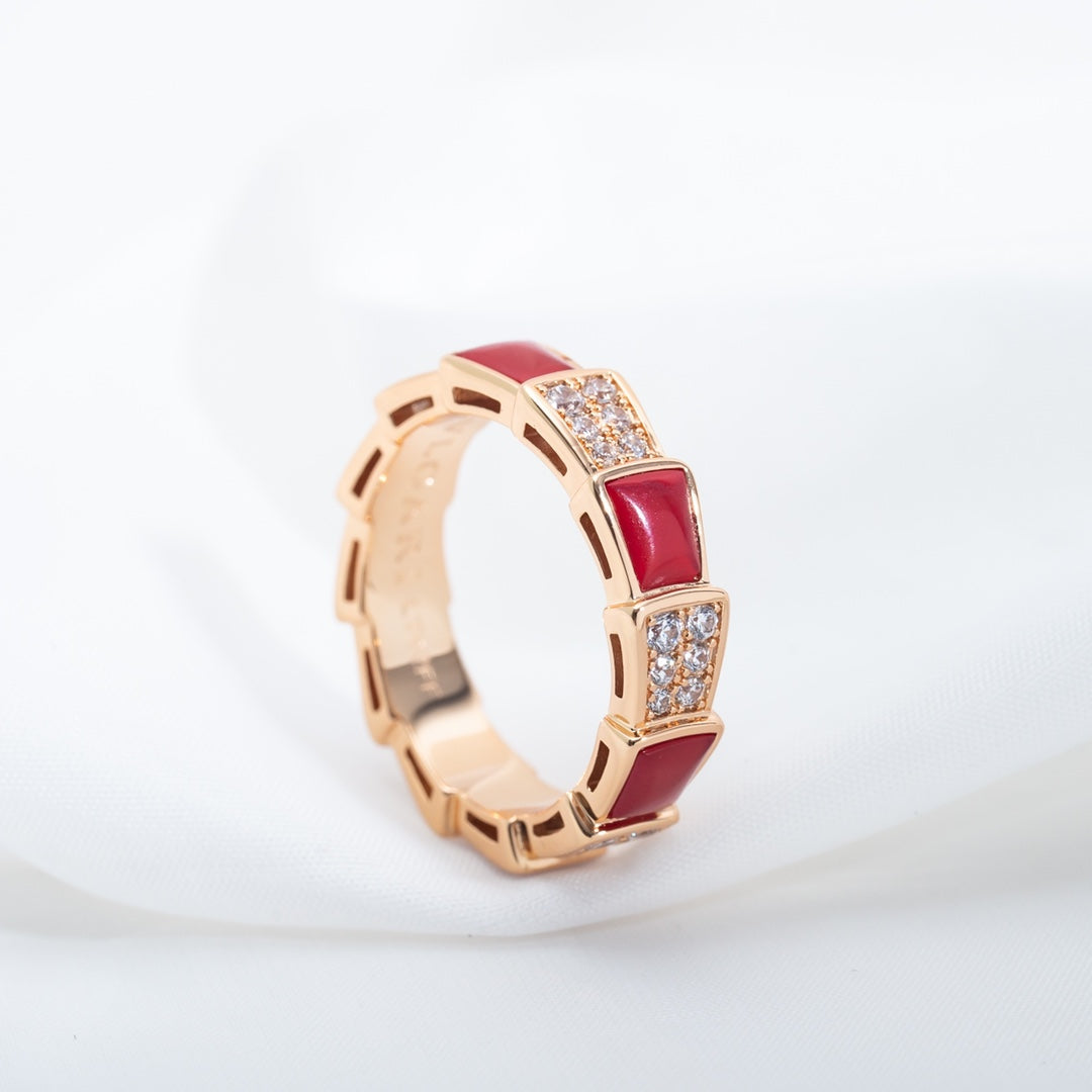 [Everoly JW]SERPENTI RING PINK GOLD CARNELIAN DIAMOND PAVED 4MM