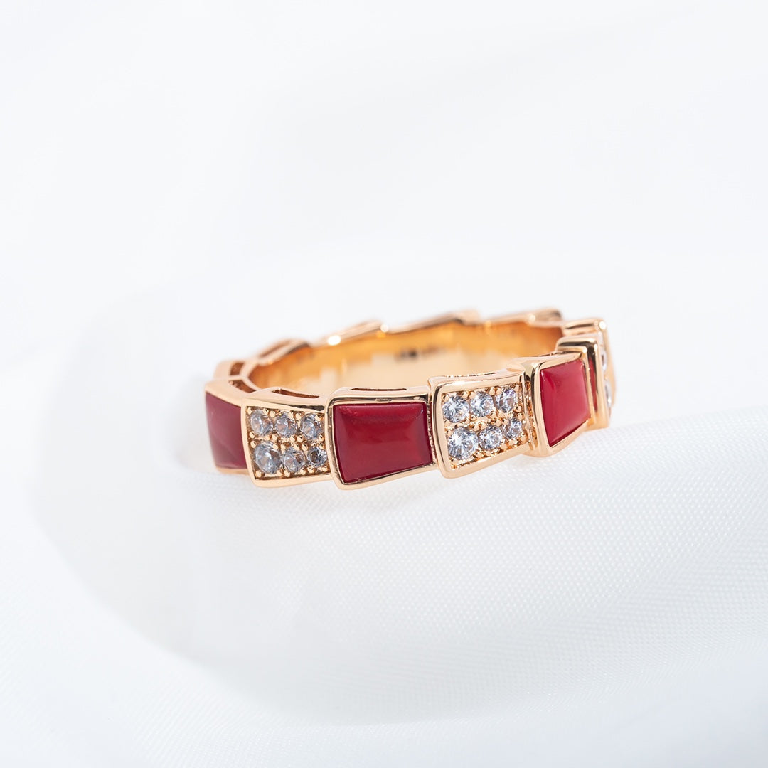 [Everoly JW]SERPENTI RING PINK GOLD CARNELIAN DIAMOND PAVED 4MM