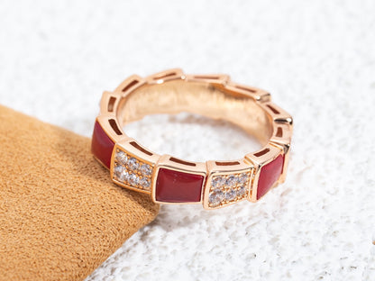 [Everoly JW]SERPENTI RING PINK GOLD CARNELIAN DIAMOND PAVED 4MM
