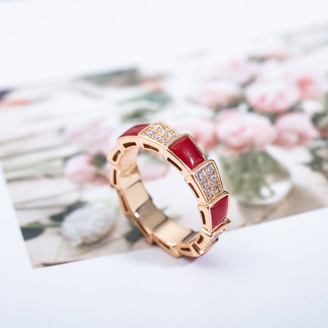 [Everoly JW]SERPENTI RING PINK GOLD CARNELIAN DIAMOND PAVED 4MM
