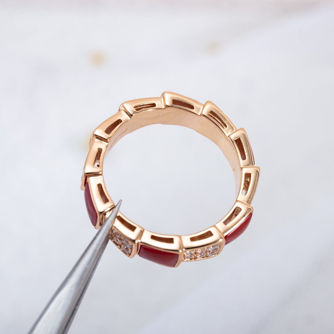 [Everoly JW]SERPENTI RING PINK GOLD CARNELIAN DIAMOND PAVED 4MM