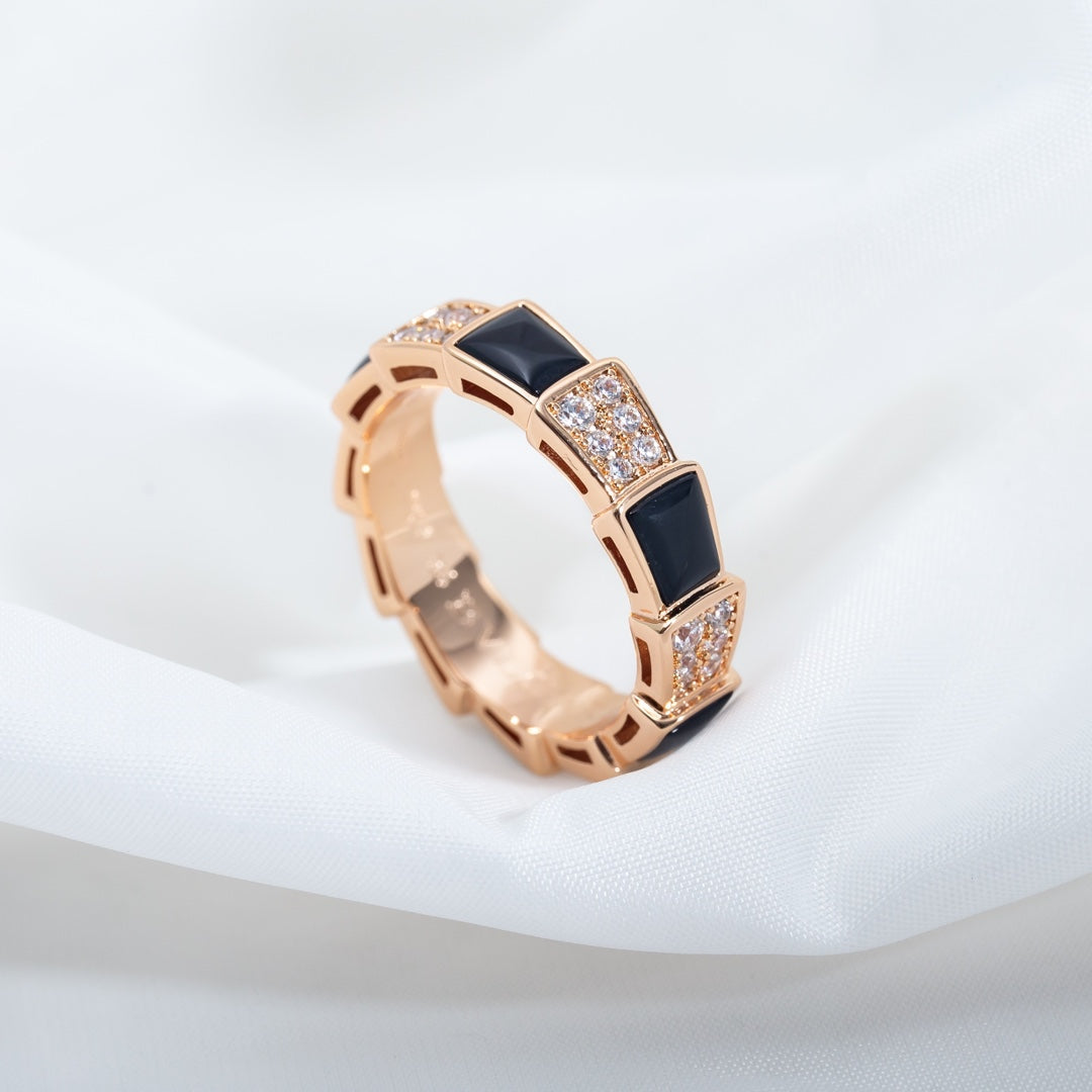 [Everoly JW]SERPENTI RING PINK GOLD BLACK MOP DIAMOND PAVED 4MM