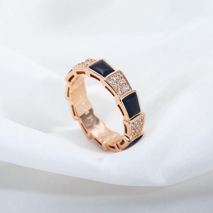 [Everoly JW]SERPENTI RING PINK GOLD BLACK MOP DIAMOND PAVED 4MM