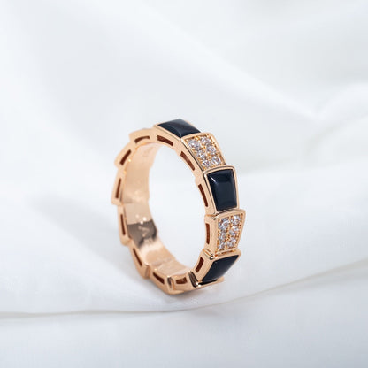 [Everoly JW]SERPENTI RING PINK GOLD BLACK MOP DIAMOND PAVED 4MM