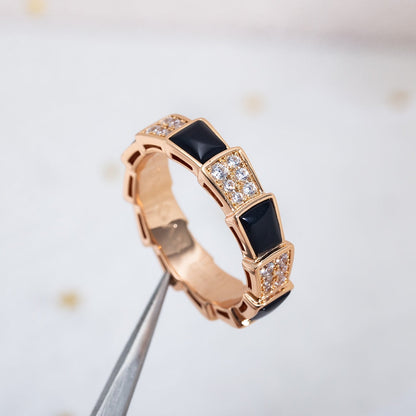 [Everoly JW]SERPENTI RING PINK GOLD BLACK MOP DIAMOND PAVED 4MM