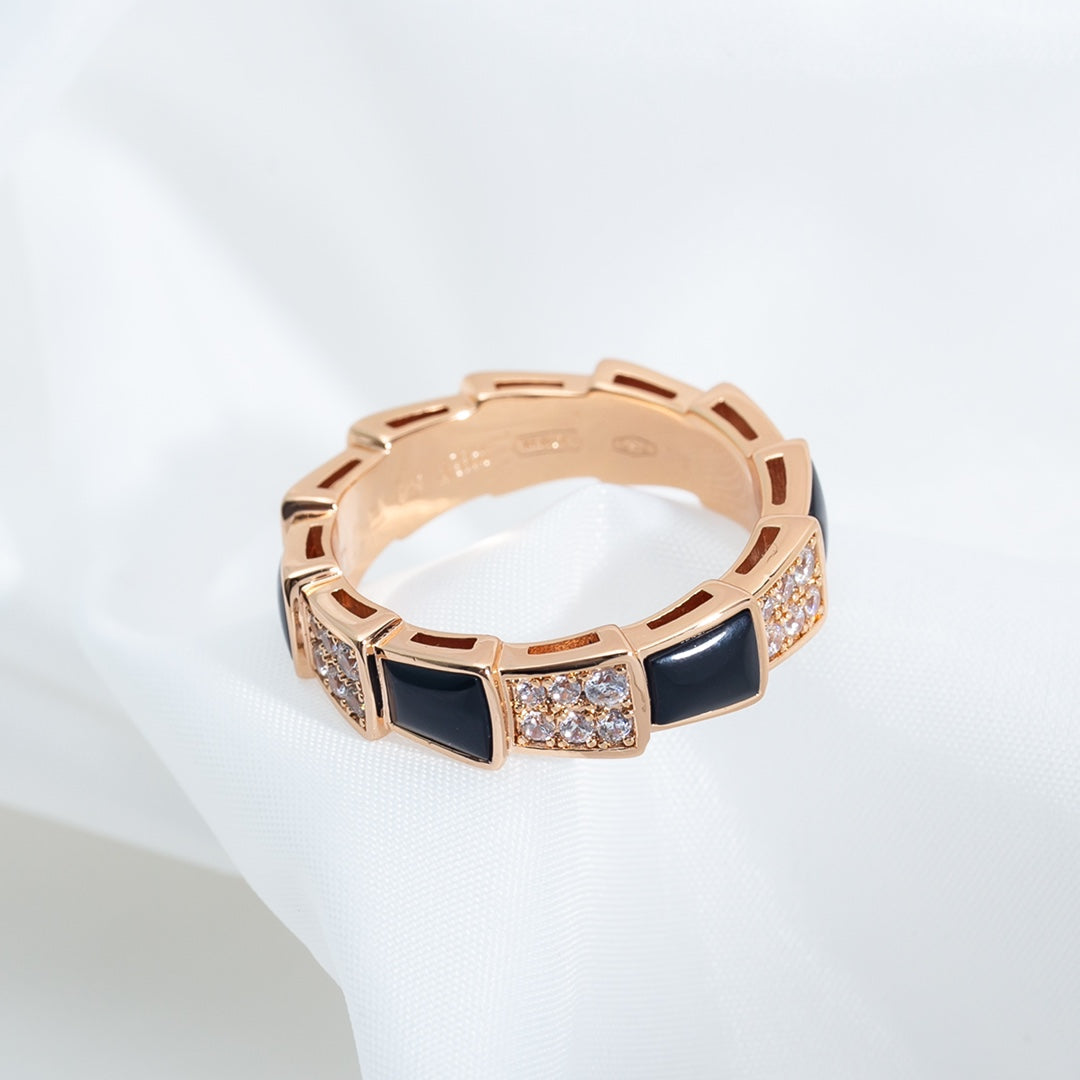 [Everoly JW]SERPENTI RING PINK GOLD BLACK MOP DIAMOND PAVED 4MM