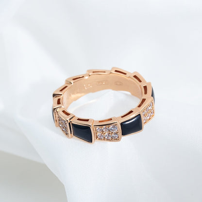 [Everoly JW]SERPENTI RING PINK GOLD BLACK MOP DIAMOND PAVED 4MM