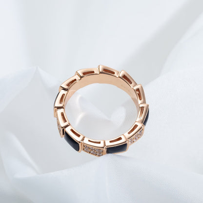 [Everoly JW]SERPENTI RING PINK GOLD BLACK MOP DIAMOND PAVED 4MM