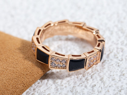 [Everoly JW]SERPENTI RING PINK GOLD BLACK MOP DIAMOND PAVED 4MM